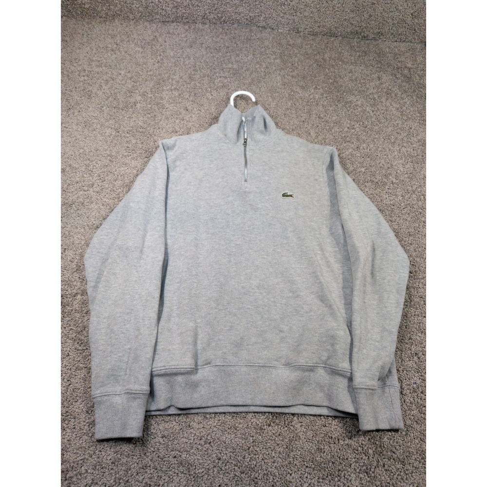 Lacoste Mens Quarter Zip Pullover Sweatshirt Heather Gray Size S Small